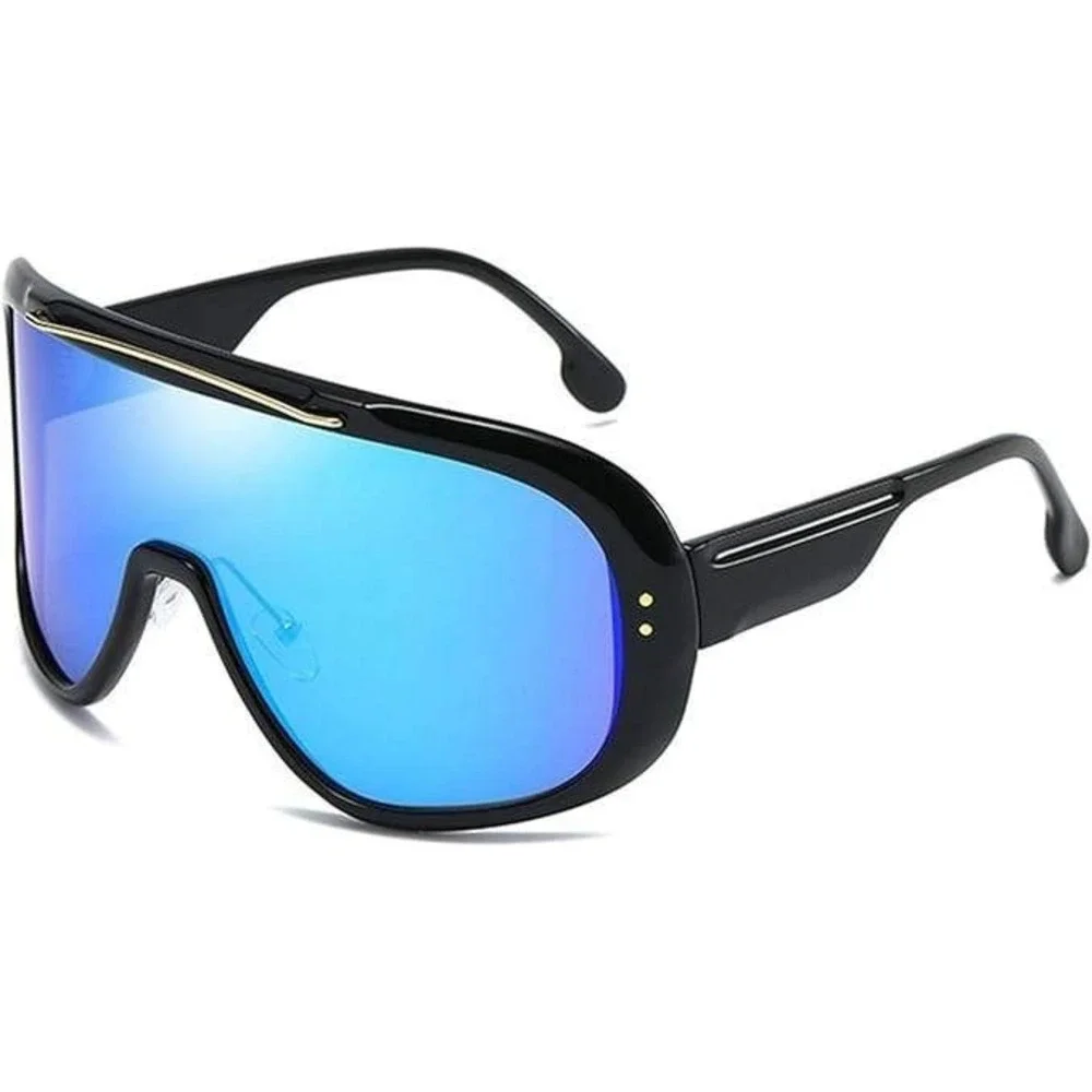 Men Sunglasses Oversized XL Fashion‎ Blue Mirror Lens Luxury Street Wear Lentes